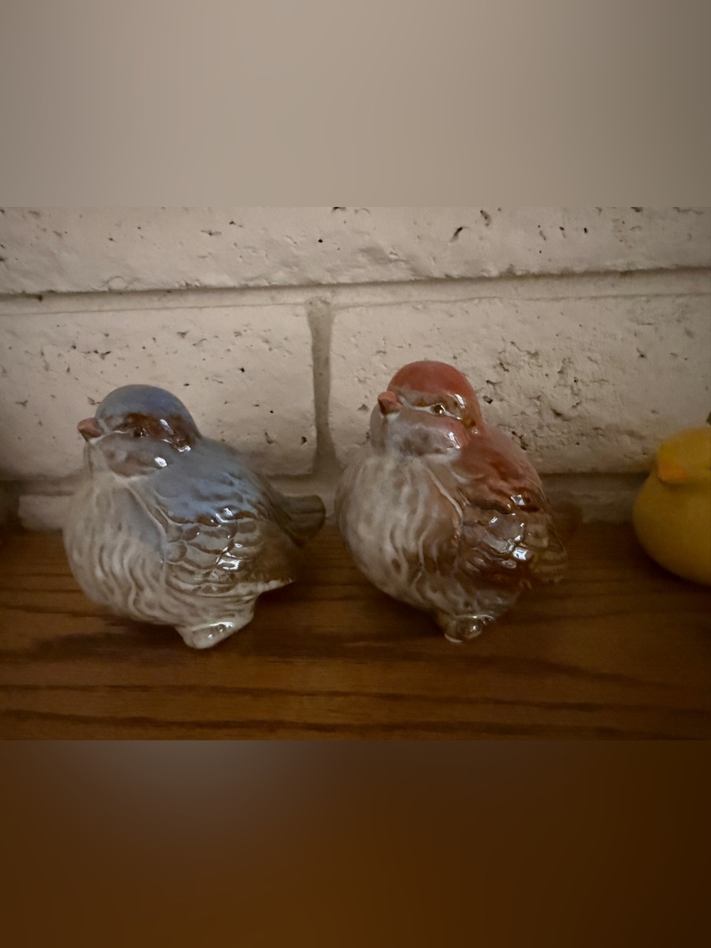 Glazed Ceramic Sparrow Figurines — Brown & Blue